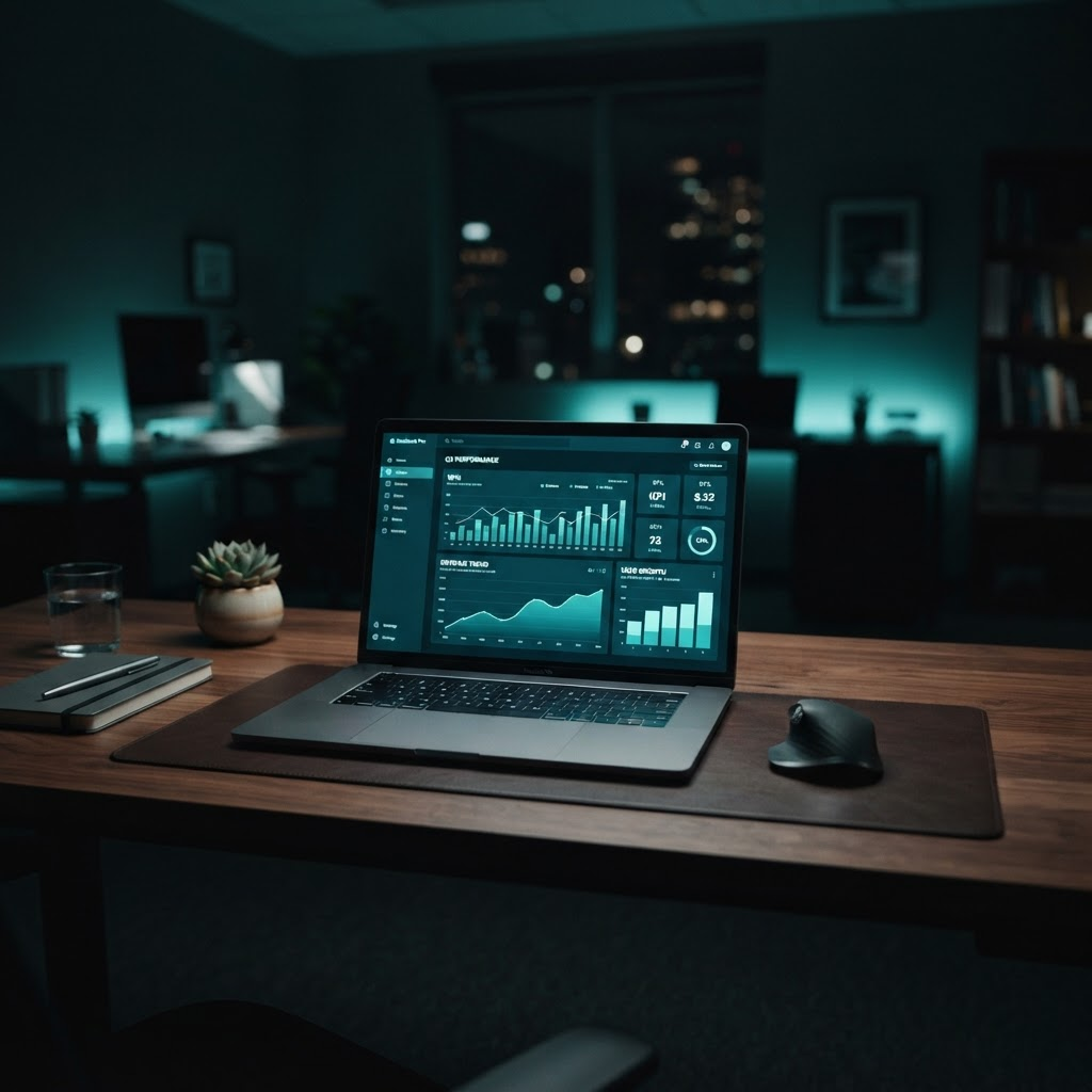 Ambiente de trabalho com painel de análise digital